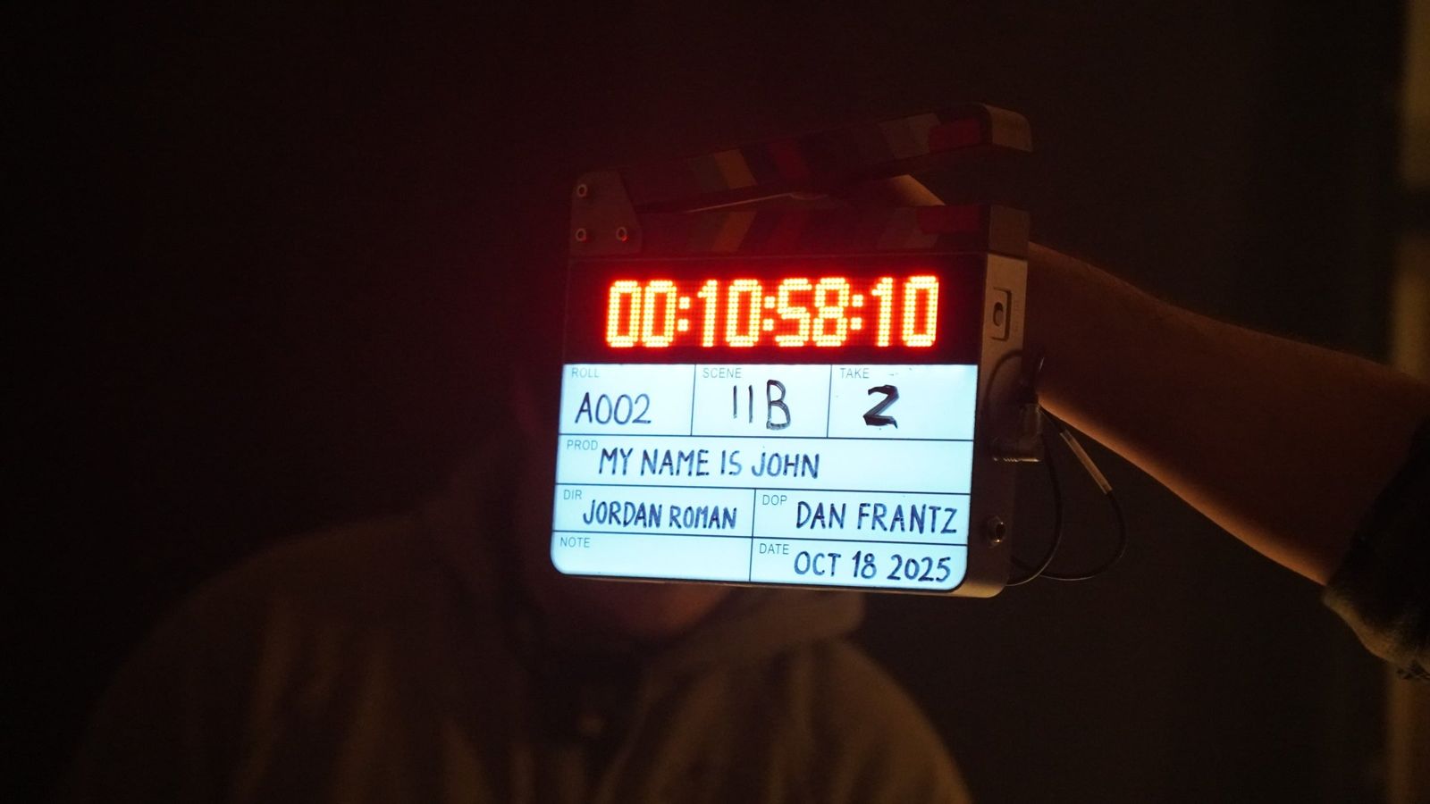 Digital slate for My Name Is John, scene 11B take 2